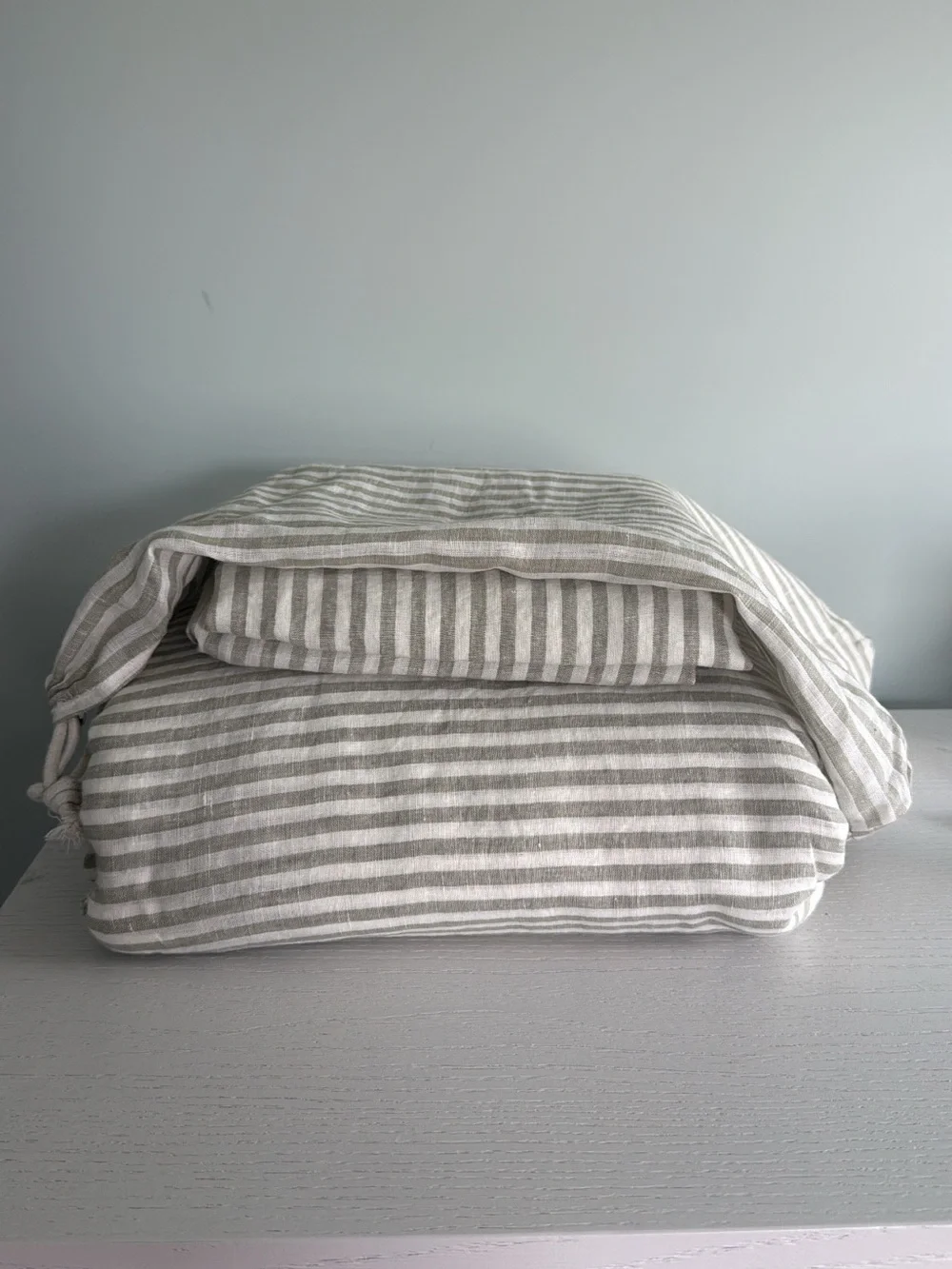 Quince King/Cal King European Linen Stripe Duvet Cover Set
